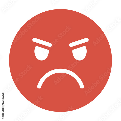 Schilderij op canvas Angry face emoticon with frowning mouth and furrowed eyebrows on red circle back