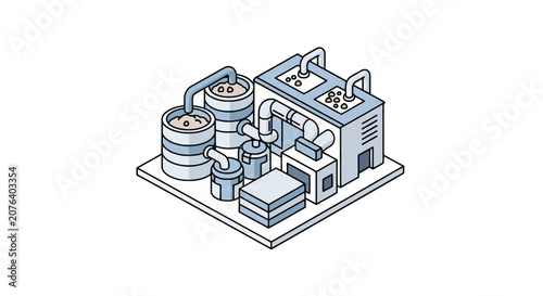 Tableau sur toile Isometric industrial factory plant with silos and piping system