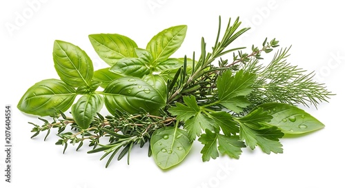 Fresh herbs on white background.
