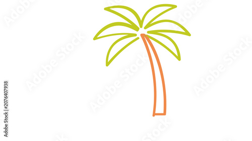This clean flat vector line icon depicts a slender palm tree for beach maps, vacation booking pages, tropical logos, or resort wayfinding.