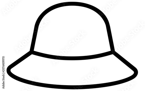 Clean flat vector line icon showing a simple sun hat with brim, useful for resort guides, UV protection tips, travel blogs, and boutique signage.