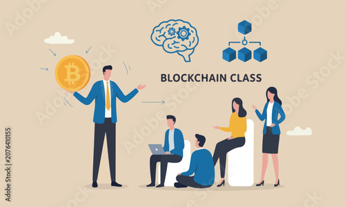 Photos currency, businessman meeting teams together expert explain blockchain technolog