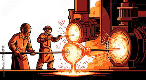 Foto Workers in Industrial Setting with Furnace