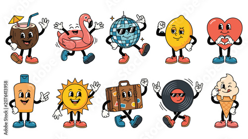 Photos Summer vibe stickers collection with cute retro objects.