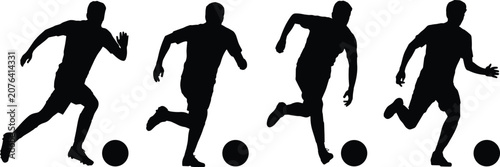 Photos Soccer player silhouette vector illustration set with various male football athletes running sprinting and dribbling balls for sports tournament design