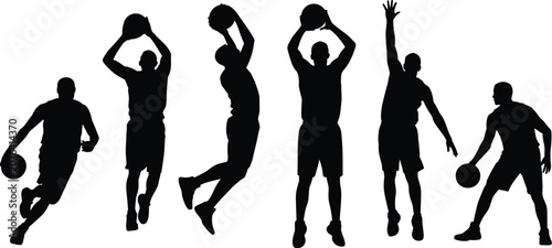 Photos Basketball player silhouette vector illustration set with various male athletes jumping shooting dribbling and defending for tournament sports graphic design