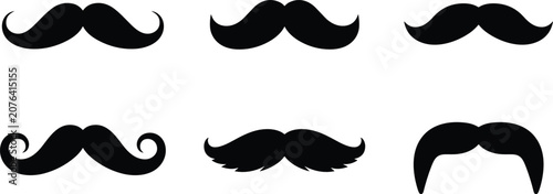 Fotografie Mustache silhouette vector illustration set with various classic curly retro facial hair styles for barbershop hipsters and Movember graphic design