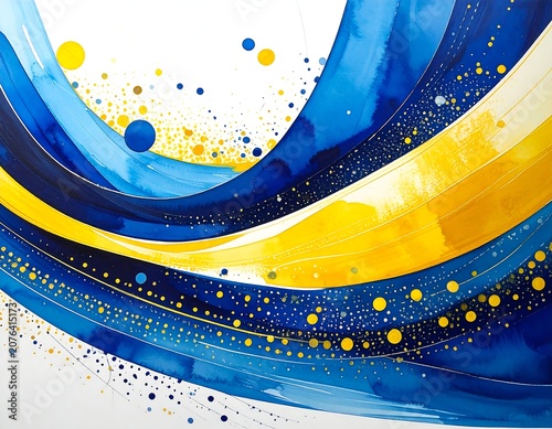 Close up of blue and yellow plastic spoons with confetti.