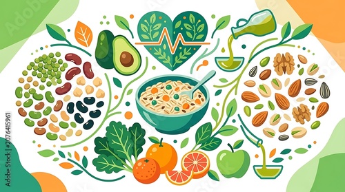Healthy food variety for heart health and balanced nutrition