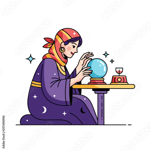 Foto Fortune Teller Crystal Ball Psychic Reading Future Prediction Illustration