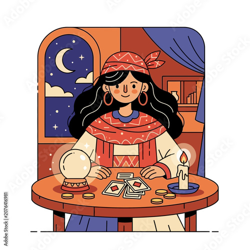 Foto Fortune Teller with Crystal Ball, Tarot Cards, and Candle - Mystical Prediction