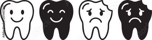 Cuadro en lienzo Tooth emojis with different emotions