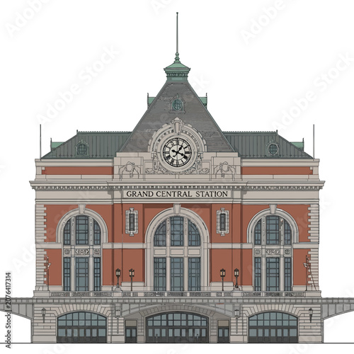 Vászonkép Grand Central Station Building Facade with Clock and Arched Windows