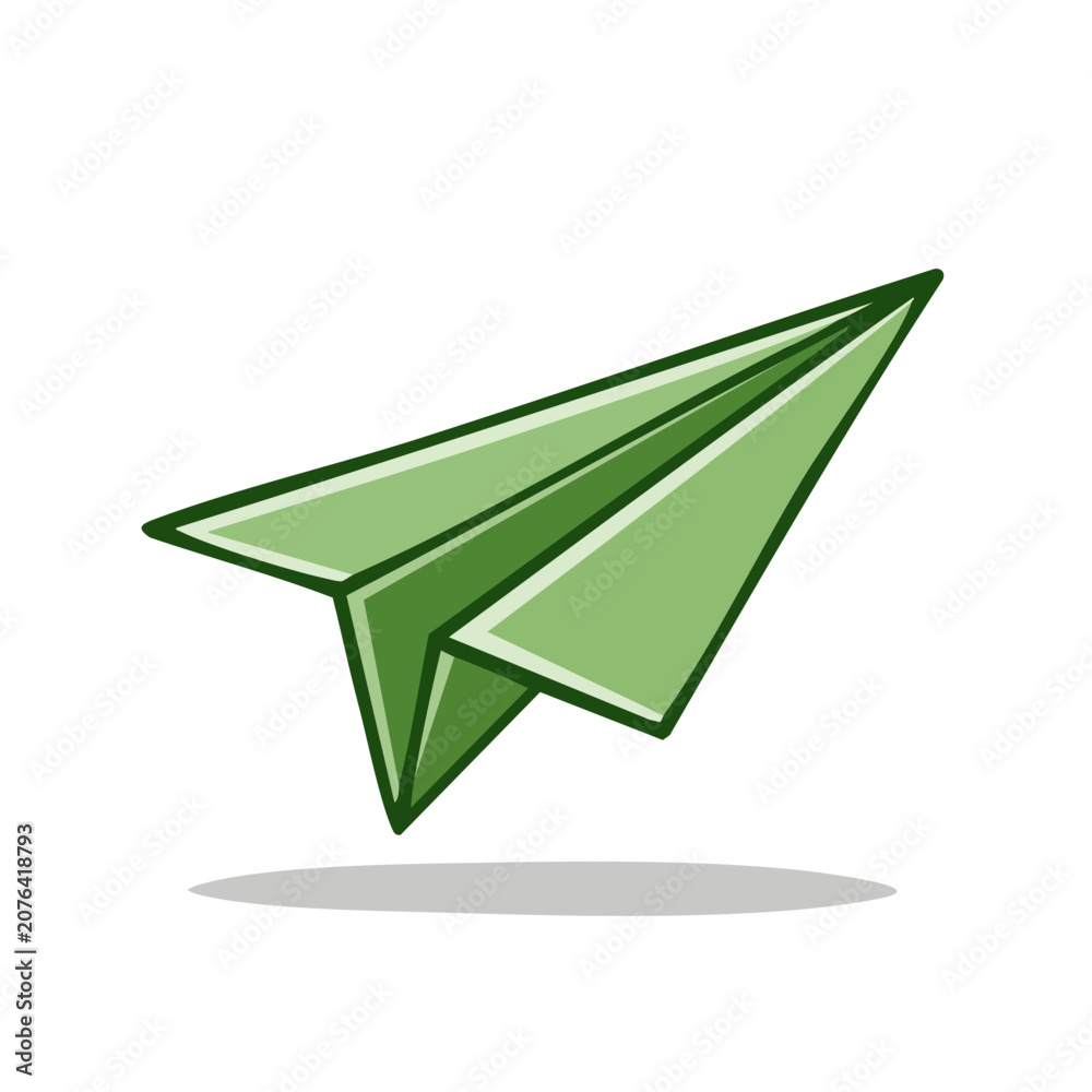 Fototapeta premium Simple Green Paper Airplane Flying Against a White Background