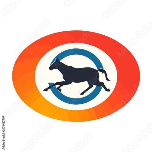 Obraz na plátně A dark horse silhouette inside a colorful circular emblem design