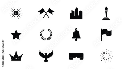 Foto Civic holiday icons set with flags stars