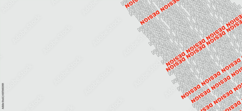 Obraz premium Kinetic typography repeating text background. red design words, diagonal 3d stair steps, grey blocks. for creative agency web banners, modern portfolio headers. 3d vector text art.