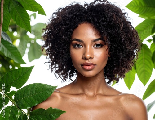 Portrait of a confident woman with natural afro hair outdoors.