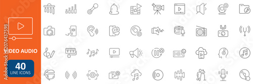Video audio icons Pack. Editable vector icon in linear style.
