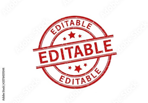 Red round rubber stamp with the word editable and stars