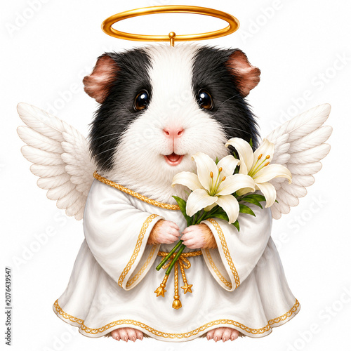AI Generated Guinea Pig Angel Choir Sticker Set Isolated on White Background