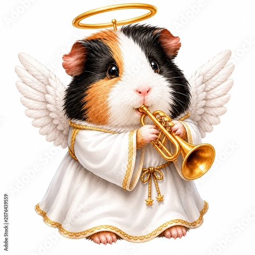 AI Generated Guinea Pig Angel Choir Sticker Set Isolated on White Background