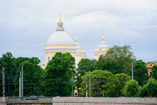  Saint Petersburg, Russia, June 27, 2026. Domes of the Trinity Cathedral of the Alexander Nevsky Lavra.                              