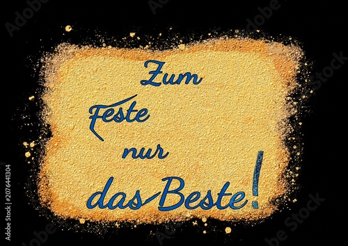 Festliche Grußkarte mit goldenem Rahmen und Schriftzug „Zum Feste nur das Beste!“