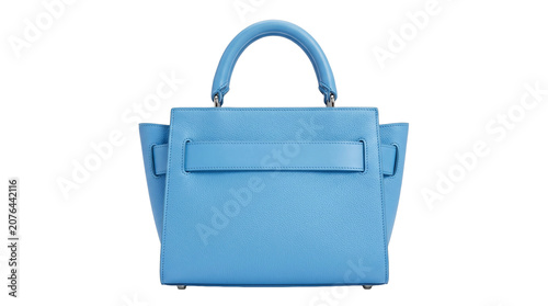 Luxury blue purse with textured leather and handles on transparent background