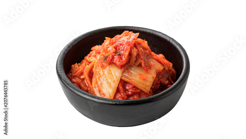 Tableau sur toile Bowl of traditional hot red kimchi cabbage isolated on a transparent background