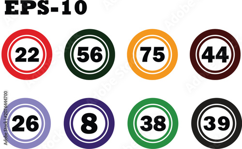 Set of colorful bingo lottery balls with numbers