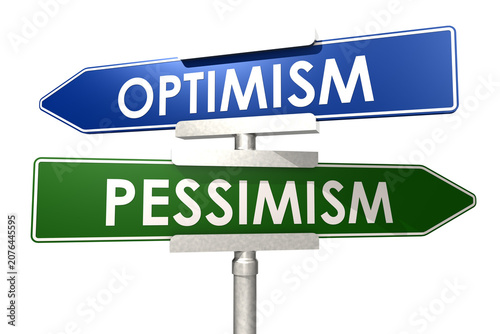 Fotografie Optimism and pessimism road sign isolated on white background