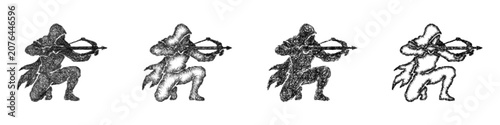 Fotografía Monochrome sketch crossbow assassin icon design set