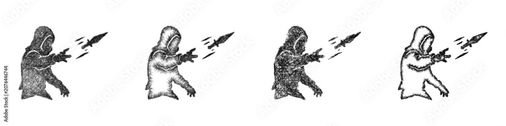 Fototapeta premium Sketch black and white throwing knife assassin icon design set