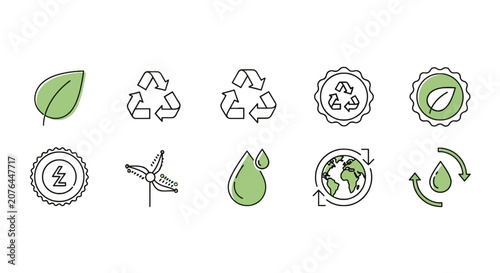 Ecology and sustainability outline icon set