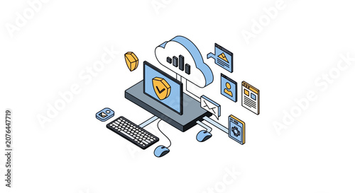 Cloud computing and data security isometric concept