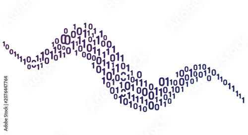 Purple binary code wave representing digital data flow