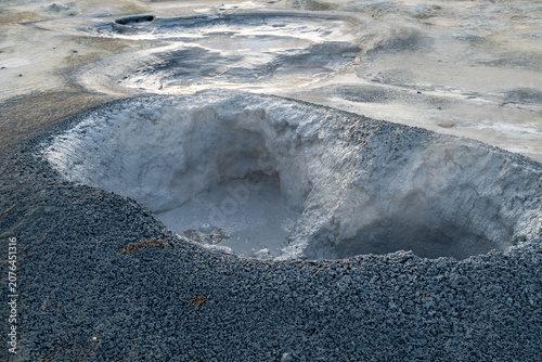 Steaming Fumaroles and Mud Pools at the Hverir Geothermal Area in Iceland