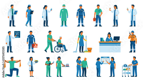 Flat Illustration of Diverse Medical Professionals and Healthcare Staff