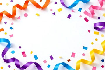 Colorful Party Ribbons and Confetti on White