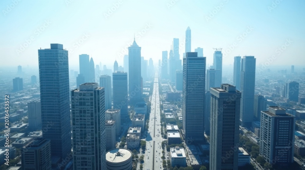 Fototapeta premium Centro urbano moderno que presenta densas concentraciones de sedes corporativas y desarrollos inmobiliarios comerciales