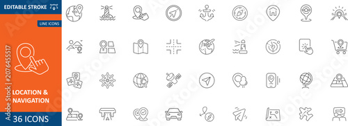 Location & Navigation icon set. Editable line icons. Vector illustration.