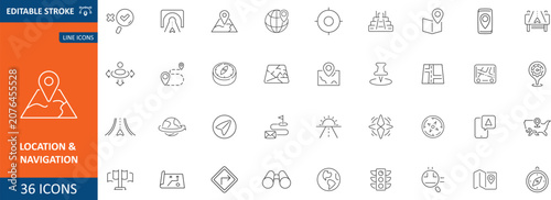 Location & Navigation icon set. Editable line icons. Vector illustration.
