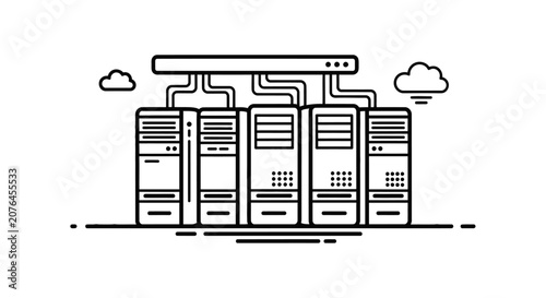 Server rack data center network infrastructure line art