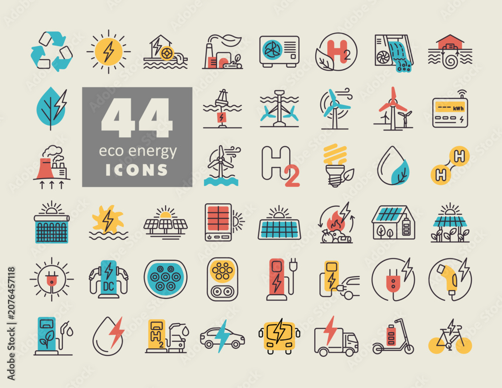 Fototapeta premium 44 Eco energy outline vector icons set
