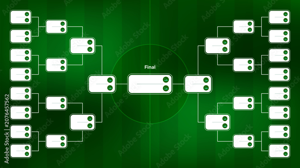 Fototapeta premium Soccer tournament bracket playoff grid template. Football championship knockout scheme, sports game competition infographic layout, and graphic element. Editable vector illustration