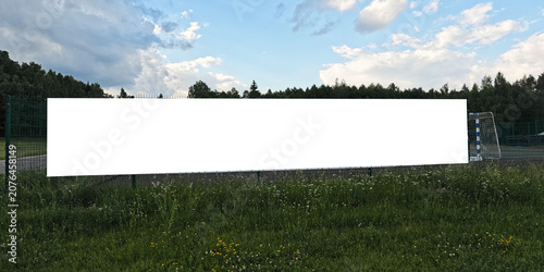 Принти на полотні Blank white banner displaying on outdoor fence, providing copy space for adverti