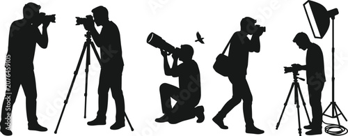 Cuadro en lienzo Photographer Silhouette Collection with Camera Tripod Wildlife and Studio Photog