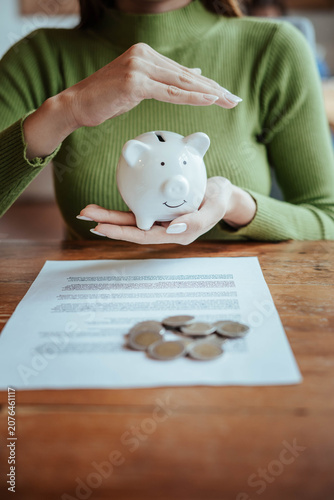 Protecting Savings with Piggy Bank and Hands in Financial Security Concept