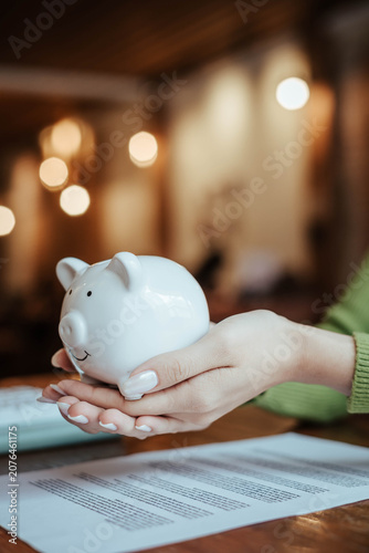 Protecting Savings with Piggy Bank and Hands in Financial Security Concept